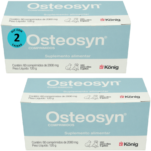 Osteosyn 2000mg Com 60 Comprimidos Para Cães e Gatos Raças Grandes Kit C/ 2 Osteosyn 2000mg Com 60 Comprimidos Para Cães e Gatos Raças Grandes Kit C/ 2